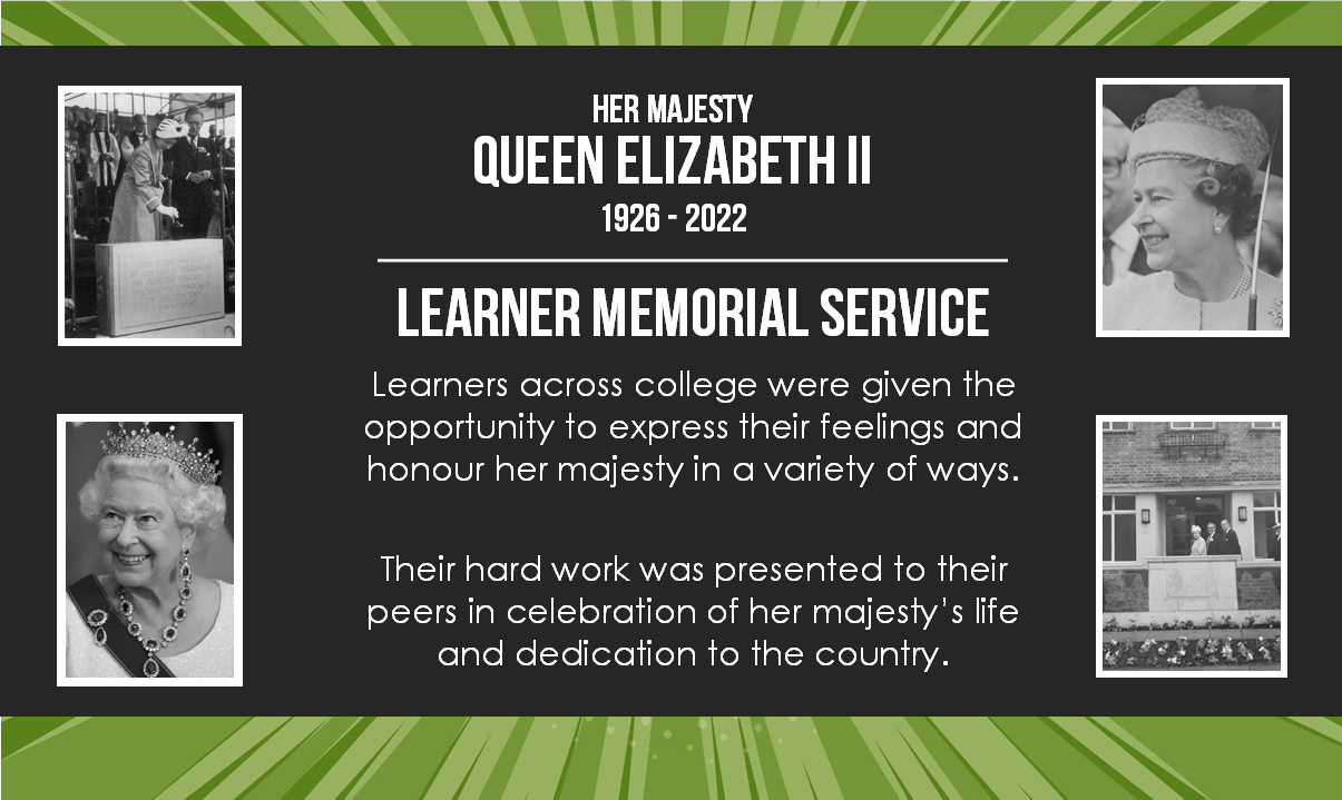 Title screen to a video of the learner memorial service for HM The Queen.