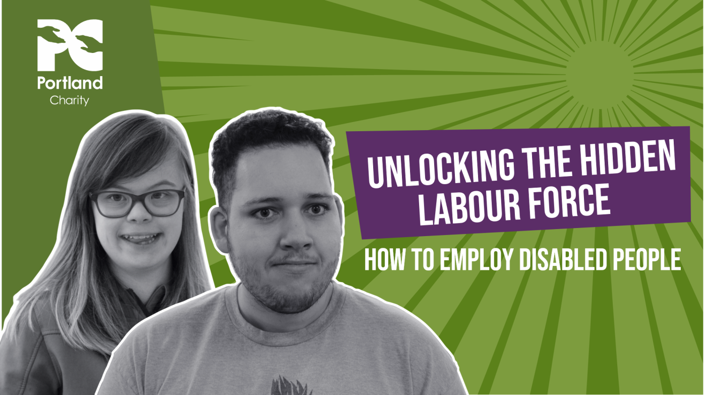 2 learners on a green slide background with event title Unlocking the Hidden Labour Force