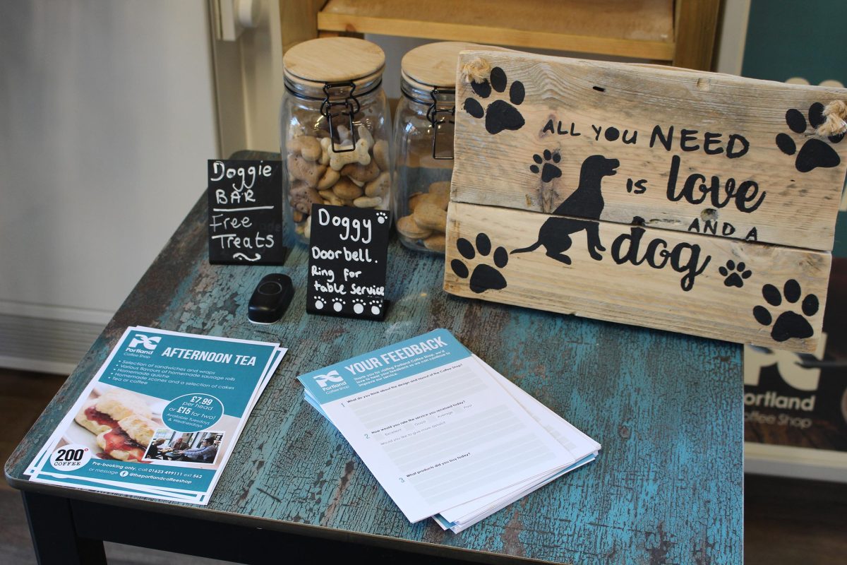 Dog treats on table in coffee shop