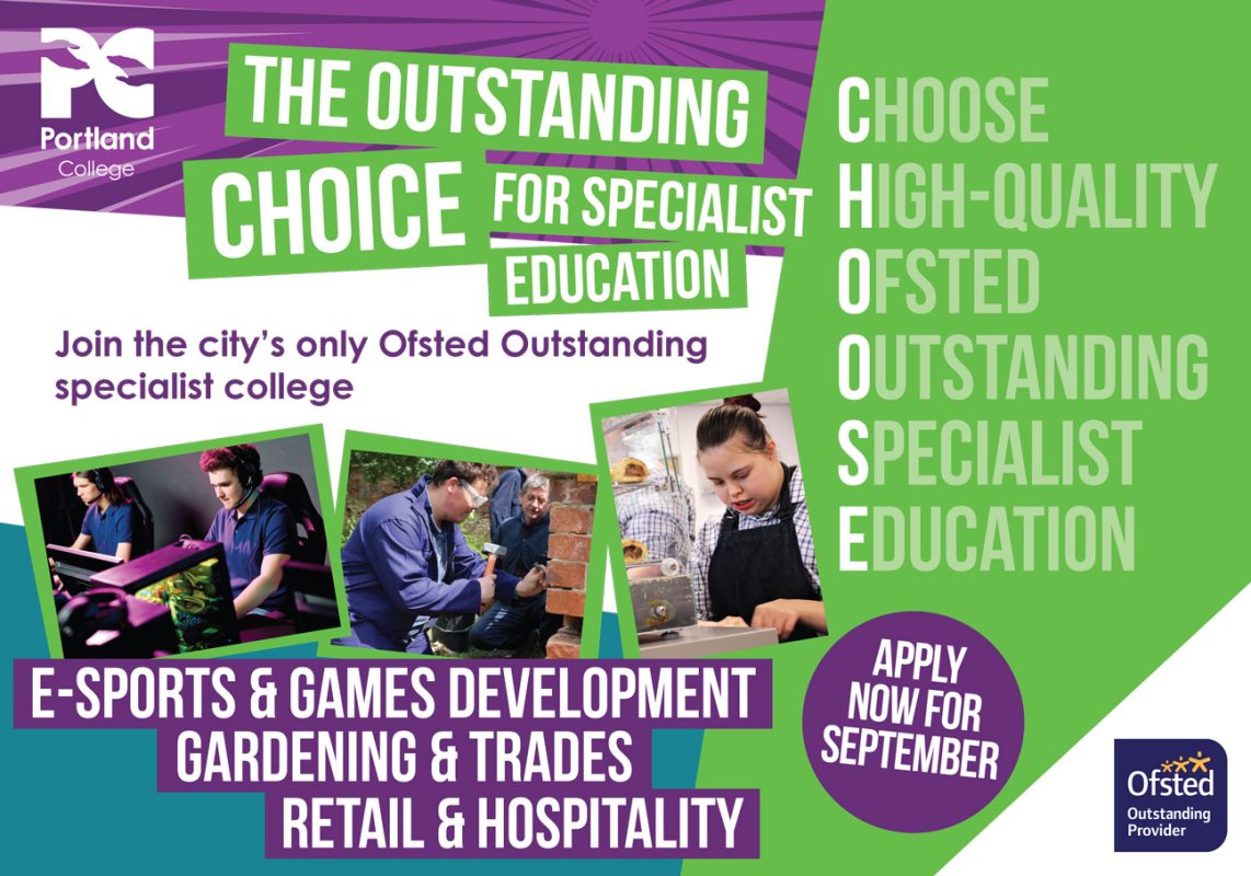 Purple and green advert promoting the new Nottingham Campus