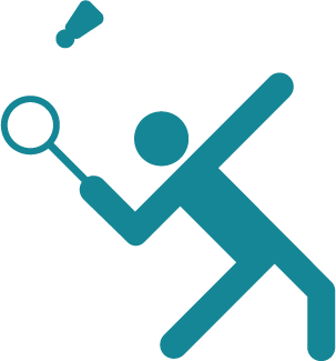 Stick figure raising a racket to hit a shuttlecock