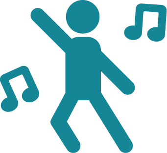 Stick man dancing with musical notes