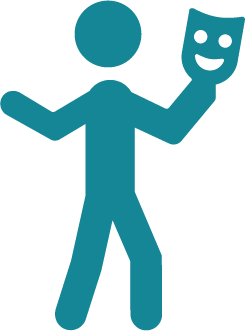 Stick man holding a drama mask