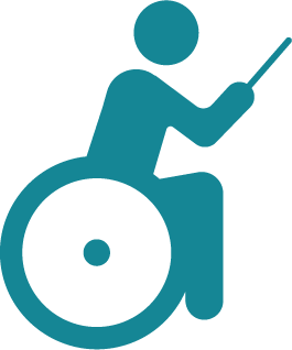 Wheelchair user holding a conductors baton