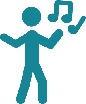 Stick man with musical notes to indicate singing