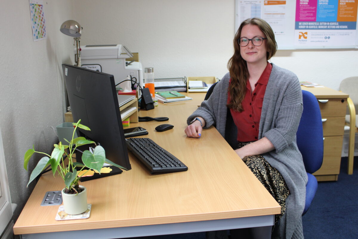 Pathways advisor Rachel sat at her desk in the Newark hub